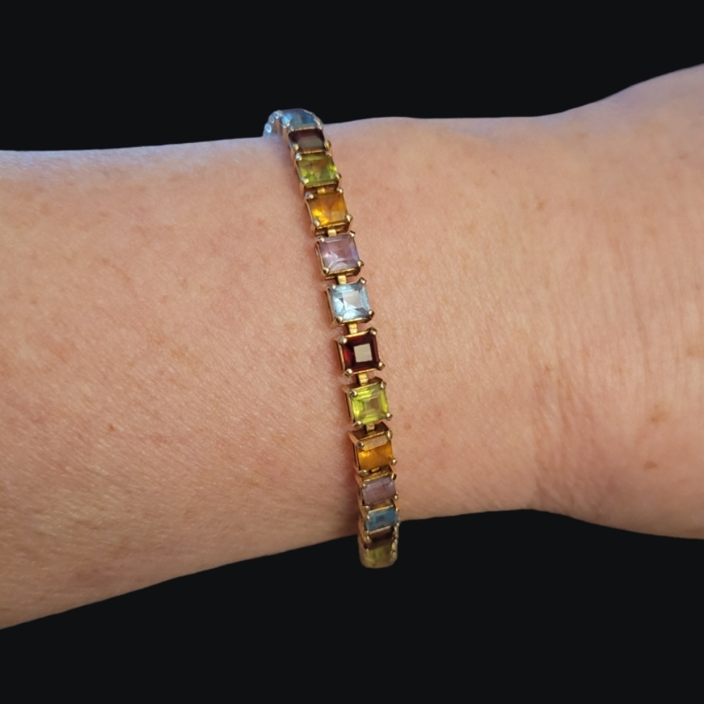 VINTAGE ESTATE 14k Rainbow Tennis Bracelet Imperial Gold Co 28 Genuine Stones